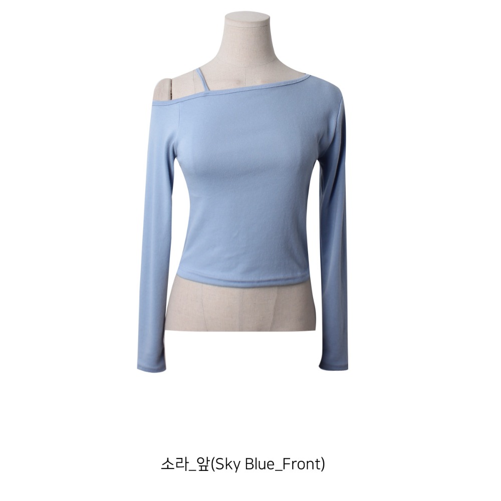 VENUSY｜ 4色☻ 韓國女裝｜純色露肩剪裁T恤 韓國T恤 綁繩長袖上衣-規格圖11