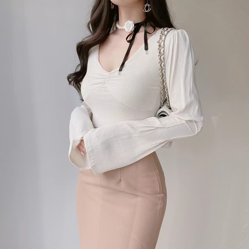 VENUSY｜ 韓國女裝｜性感抽褶泡泡袖上衣-細節圖3
