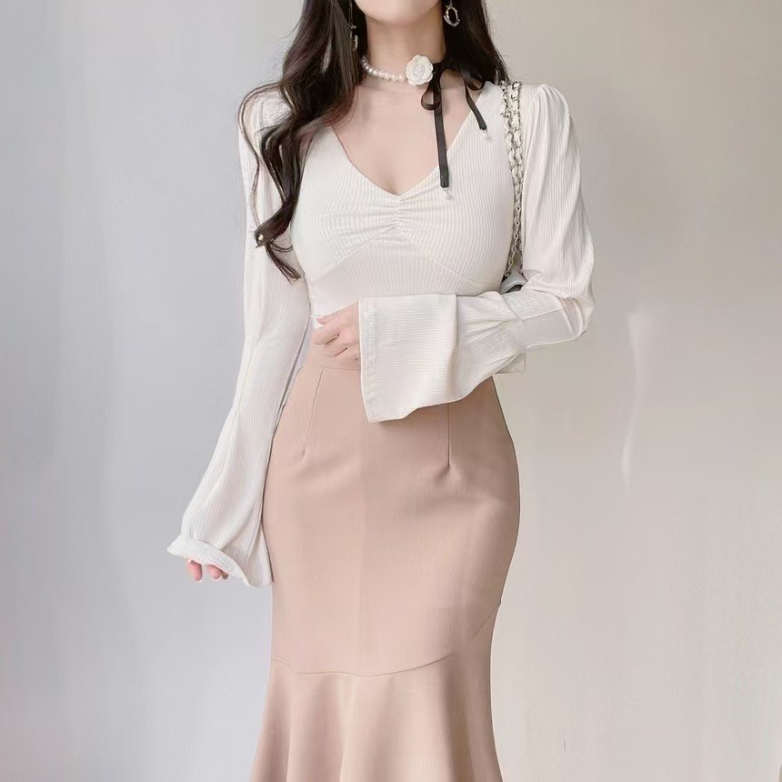 VENUSY｜ 韓國女裝｜性感抽褶泡泡袖上衣-細節圖4