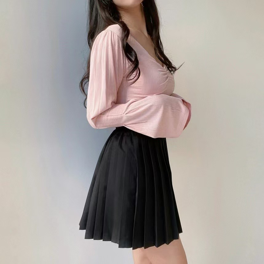 VENUSY｜ 韓國女裝｜性感抽褶泡泡袖上衣-細節圖5