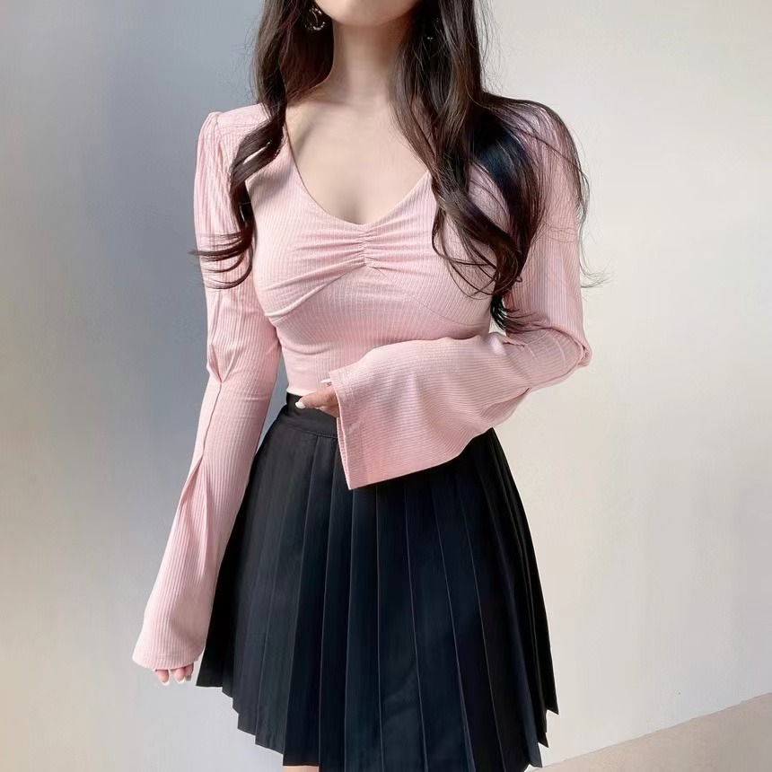 VENUSY｜ 韓國女裝｜性感抽褶泡泡袖上衣-細節圖6