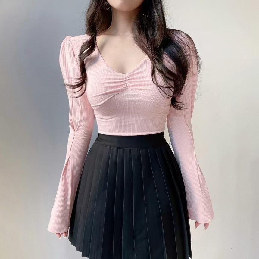 VENUSY｜ 韓國女裝｜性感抽褶泡泡袖上衣-細節圖7