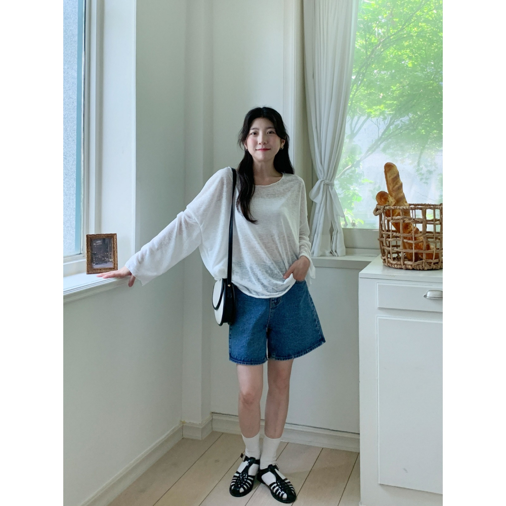 VENUSY｜ 韓國女裝｜寬鬆透視長袖T恤 韓國T恤 疊穿內搭-細節圖4