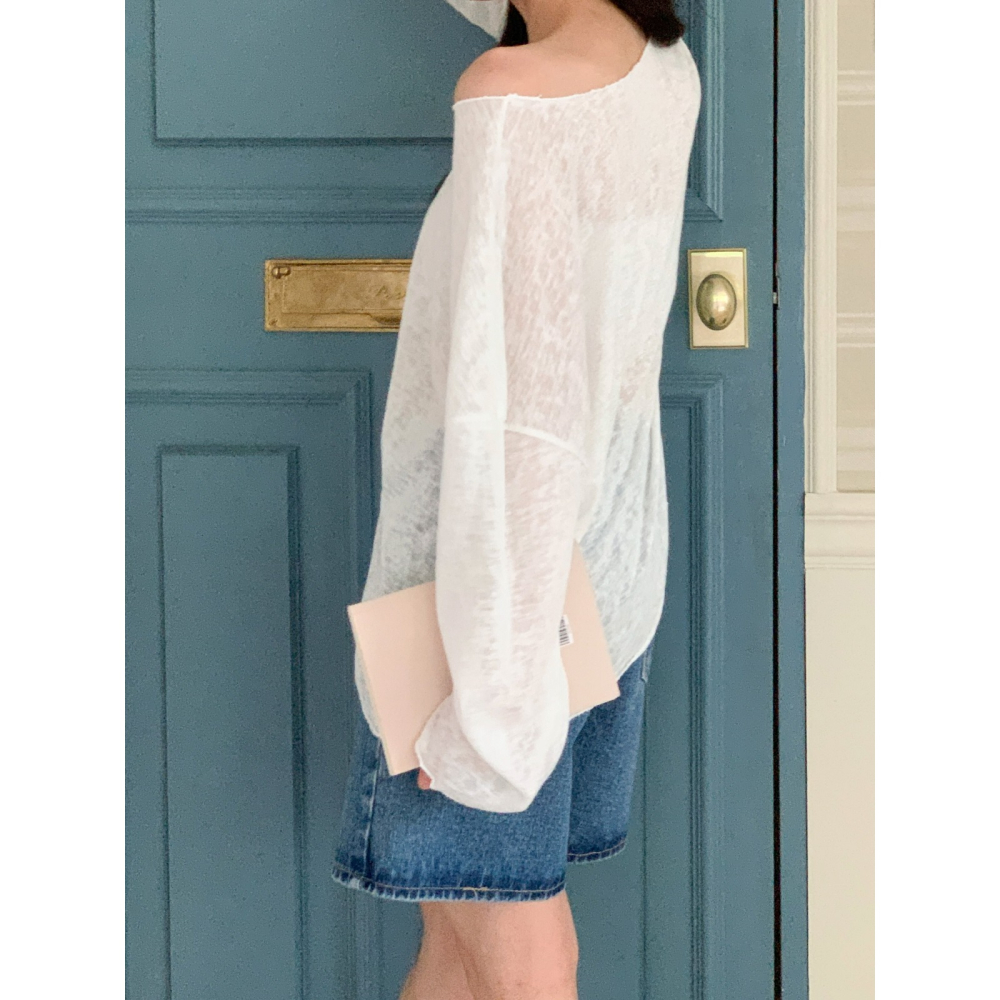 VENUSY｜ 韓國女裝｜寬鬆透視長袖T恤 韓國T恤 疊穿內搭-細節圖5