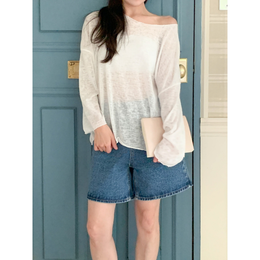 VENUSY｜ 韓國女裝｜寬鬆透視長袖T恤 韓國T恤 疊穿內搭-細節圖6