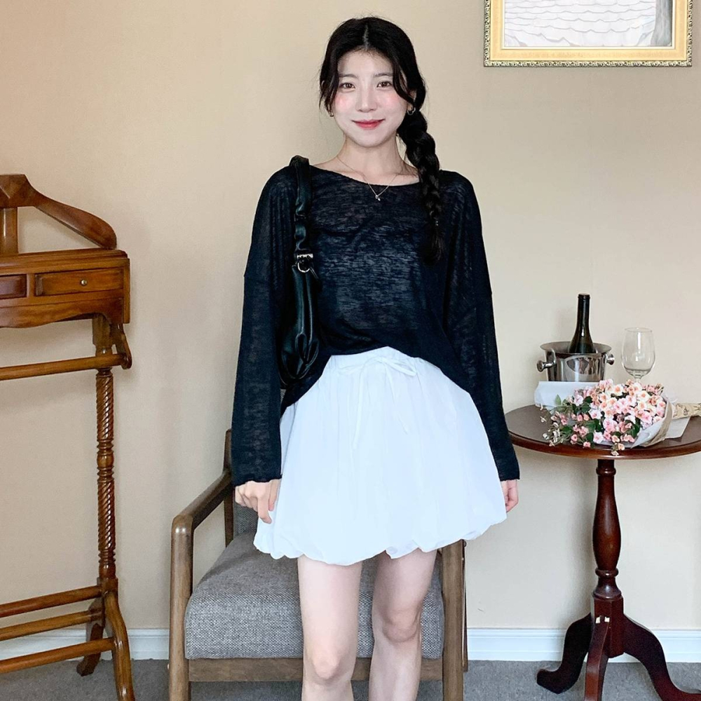 VENUSY｜ 韓國女裝｜寬鬆透視長袖T恤 韓國T恤 疊穿內搭-細節圖7