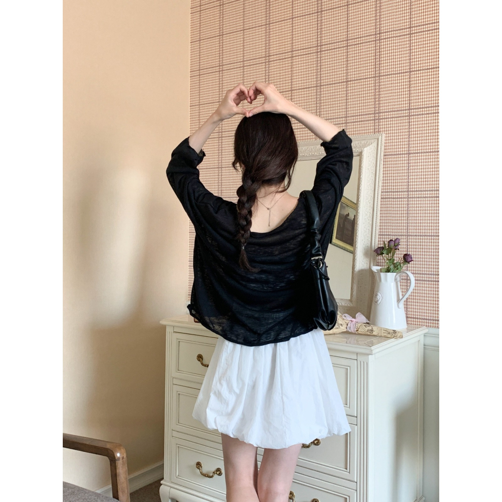 VENUSY｜ 韓國女裝｜寬鬆透視長袖T恤 韓國T恤 疊穿內搭-細節圖10