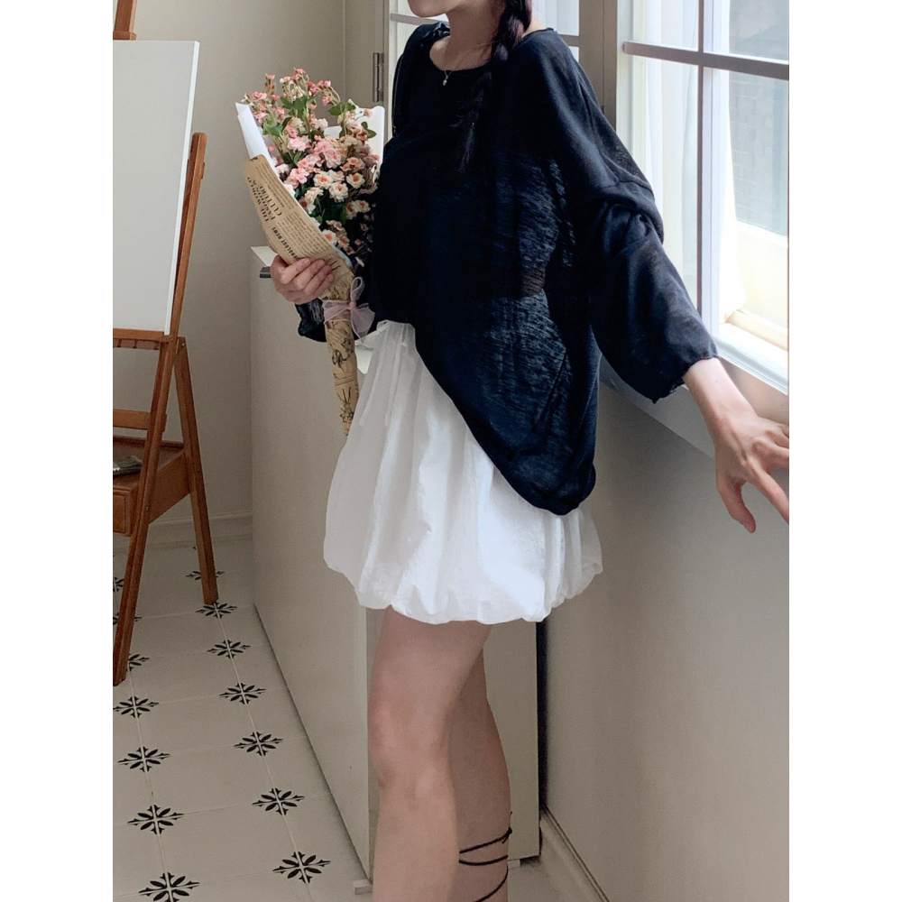 VENUSY｜ 韓國女裝｜寬鬆透視長袖T恤 韓國T恤 疊穿內搭-細節圖11