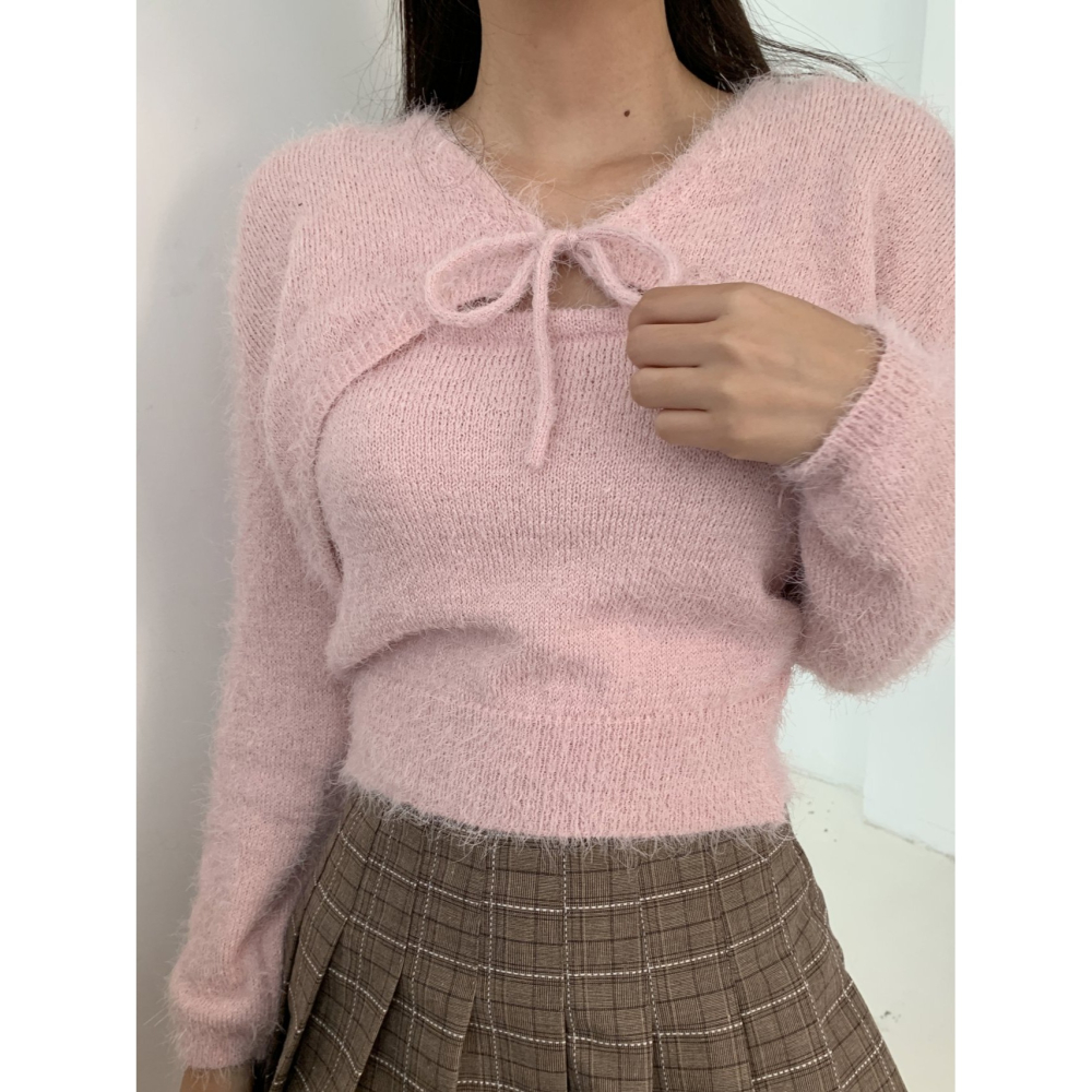 VENUSY｜ 6色☻韓國女裝｜針織綁繩小外套-細節圖4