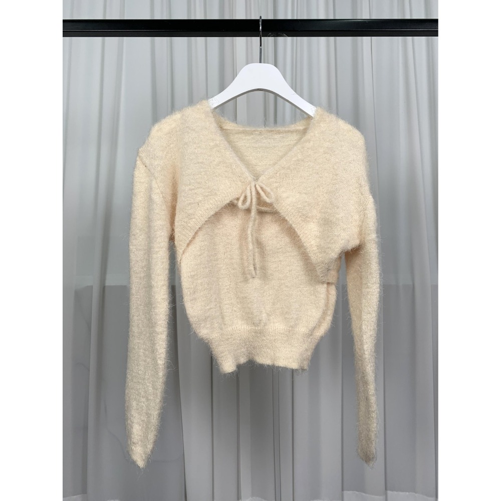 VENUSY｜ 6色☻韓國女裝｜針織綁繩小外套-規格圖8