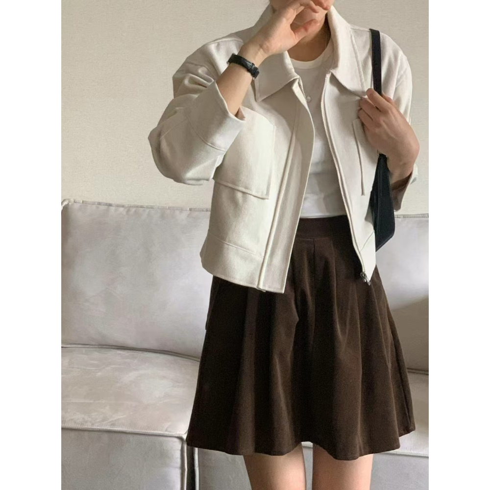 VENUSY｜ 簡單俐落☻ 韓國女裝｜純棉雙口袋短版夾克 俐落短版外套-細節圖2