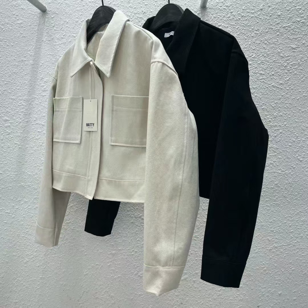 VENUSY｜ 簡單俐落☻ 韓國女裝｜純棉雙口袋短版夾克 俐落短版外套-細節圖4