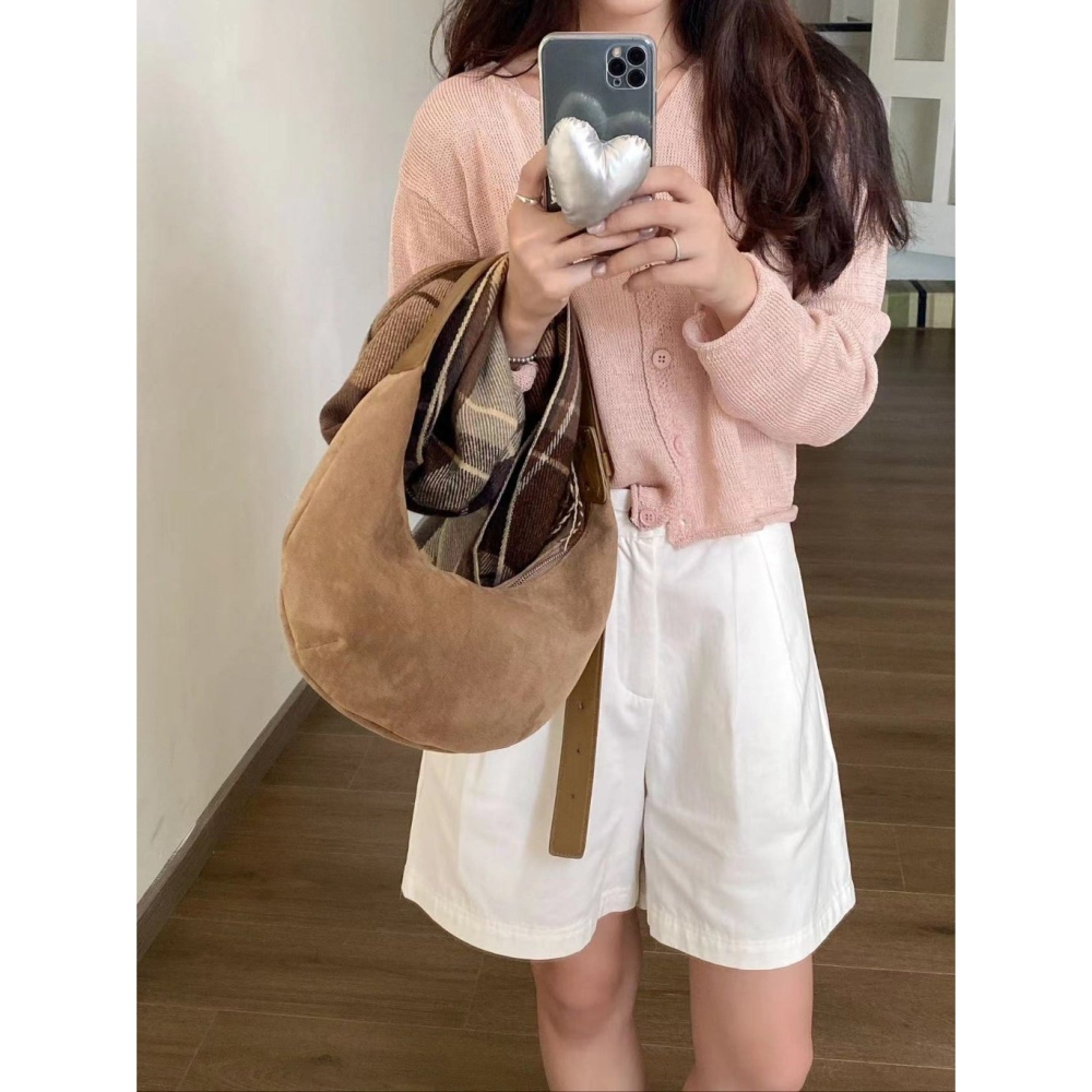 VENUSY｜ 休閒優雅☻ 韓國女裝｜半月形麂皮單肩包-細節圖5