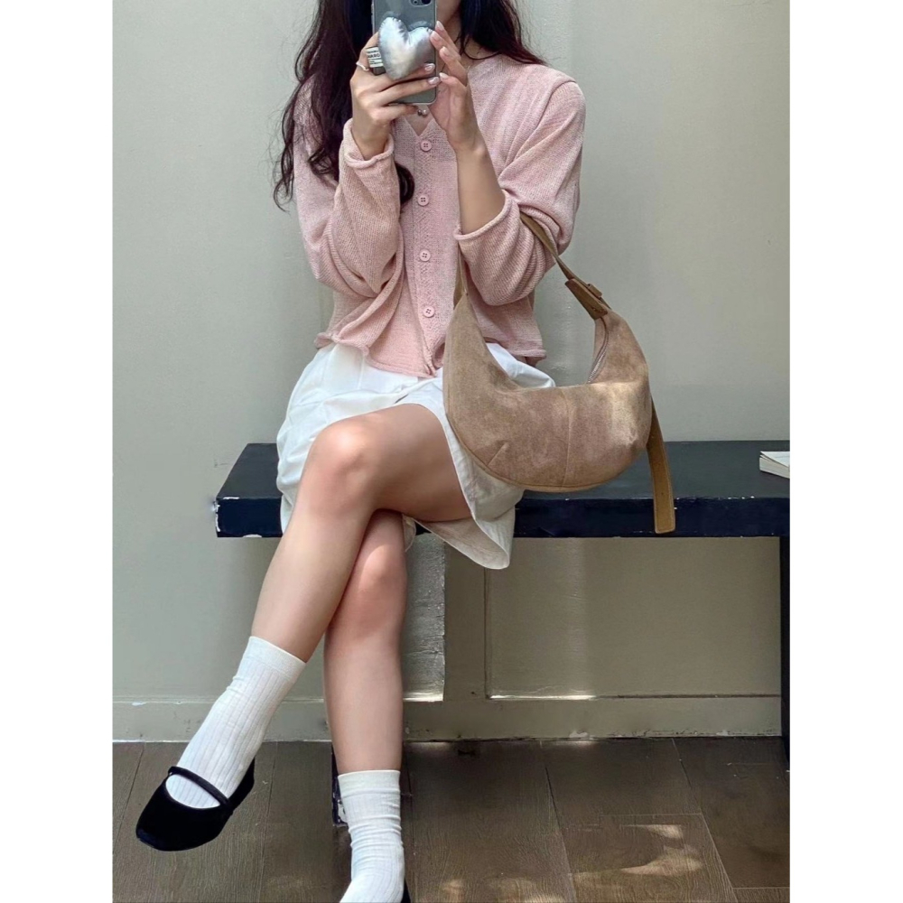 VENUSY｜ 休閒優雅☻ 韓國女裝｜半月形麂皮單肩包-細節圖7