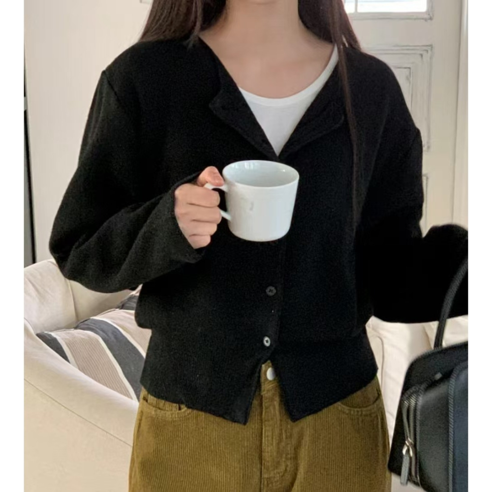 VENUSY｜ 羊毛高質感✓ 韓國女裝｜羊毛純色小外套 保暖開襟衫-細節圖6