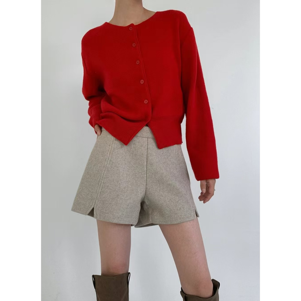 VENUSY｜ 羊毛高質感✓ 韓國女裝｜羊毛純色小外套 保暖開襟衫-細節圖7