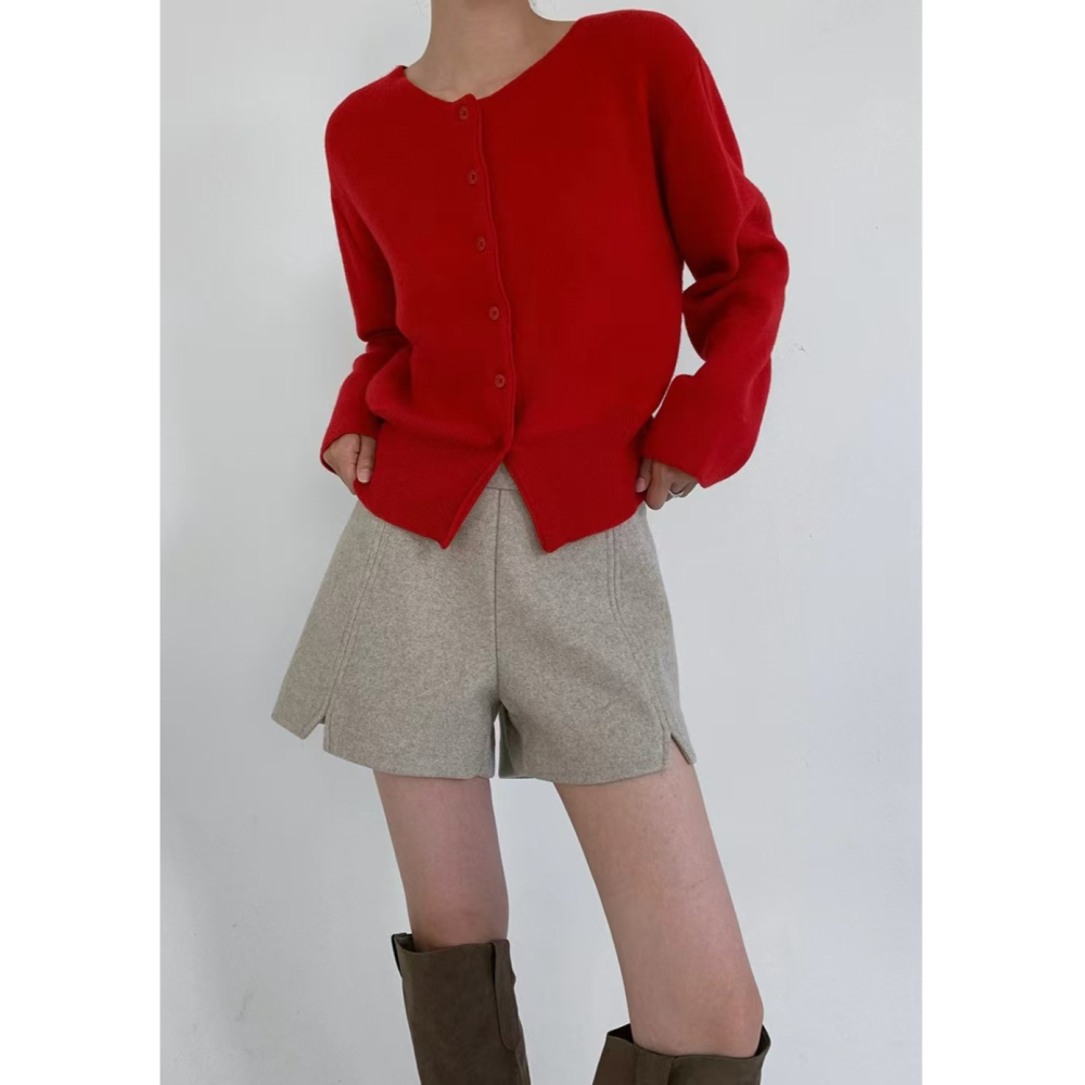 VENUSY｜ 羊毛高質感✓ 韓國女裝｜羊毛純色小外套 保暖開襟衫-細節圖9