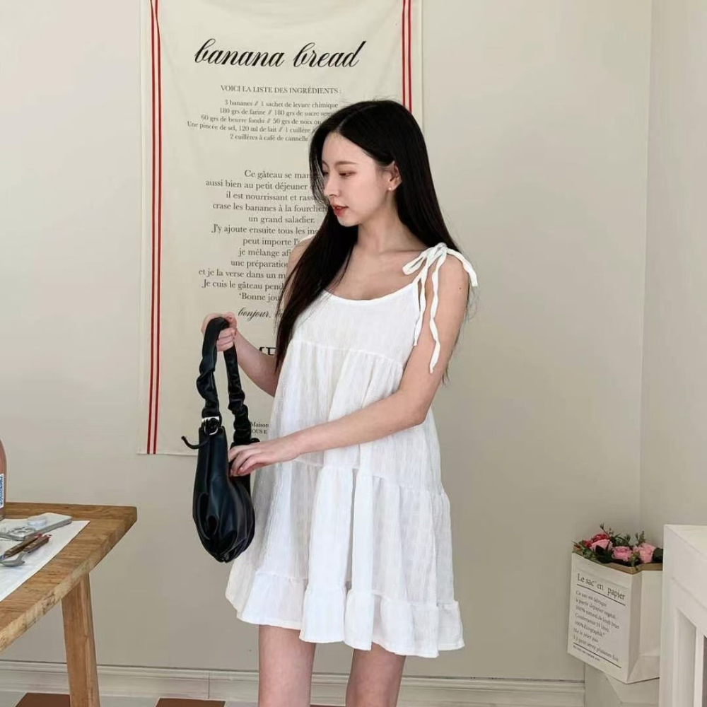 VENUSY｜ 清純仙女風☻ 韓國女裝｜雪紡無袖短洋裝 韓國洋裝 輕盈蛋糕裙-細節圖3