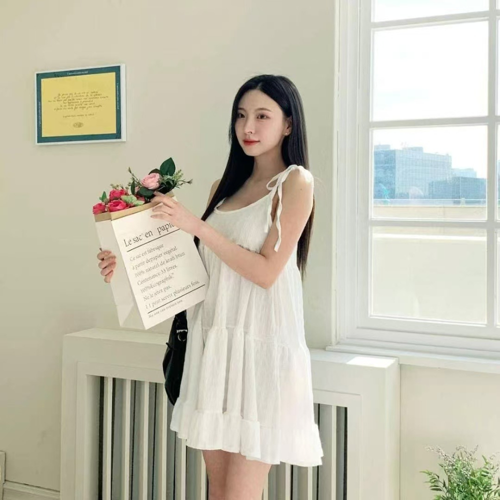 VENUSY｜ 清純仙女風☻ 韓國女裝｜雪紡無袖短洋裝 韓國洋裝 輕盈蛋糕裙-細節圖5