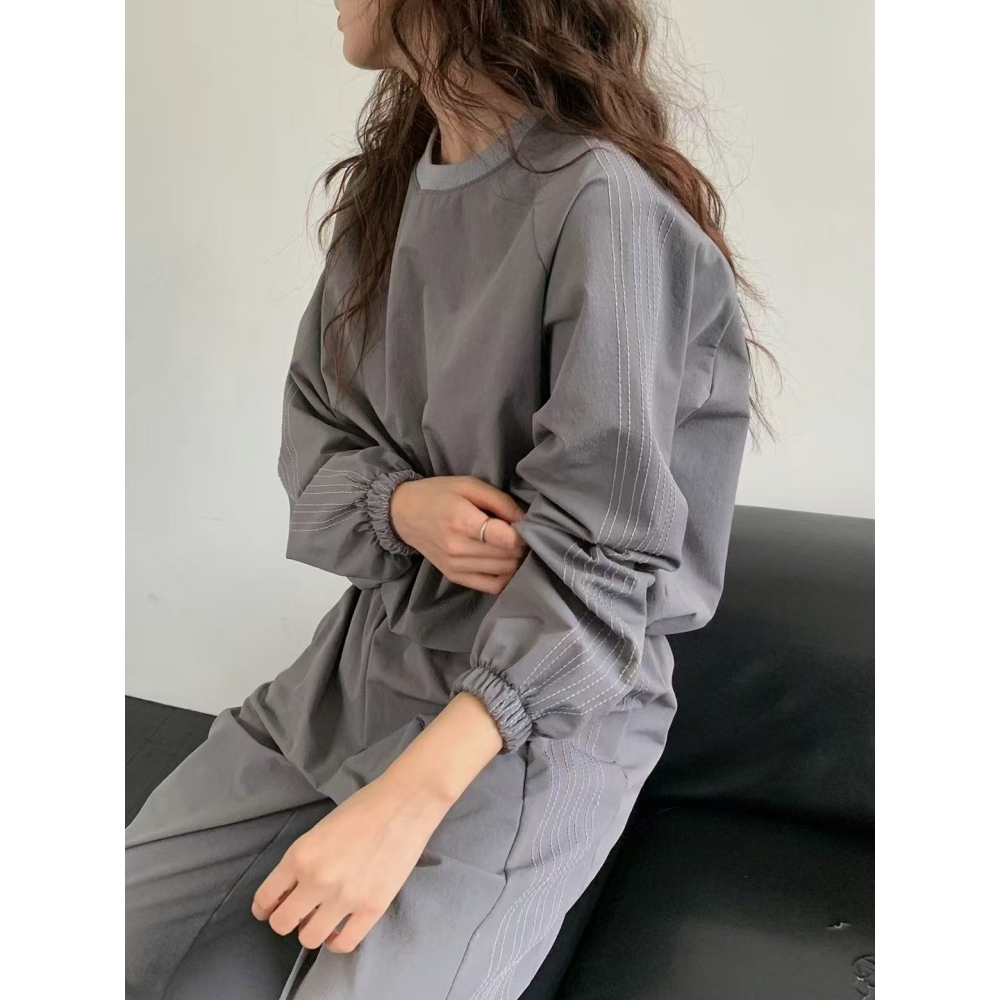 VENUSY｜ 韓國女裝｜尼龍休閒套裝 街舞 長袖寬鬆上衣 拉繩長褲-細節圖2