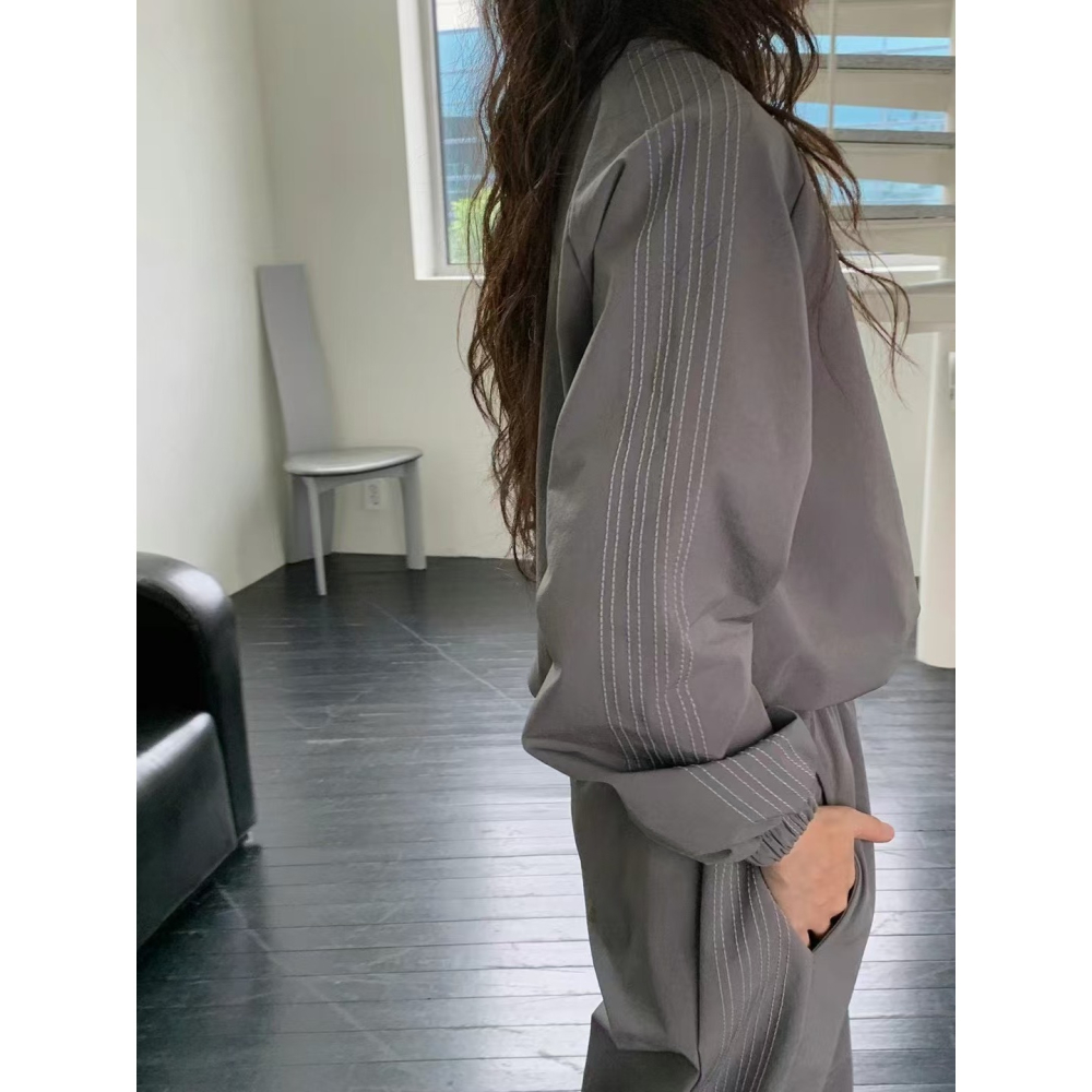 VENUSY｜ 韓國女裝｜尼龍休閒套裝 街舞 長袖寬鬆上衣 拉繩長褲-細節圖3