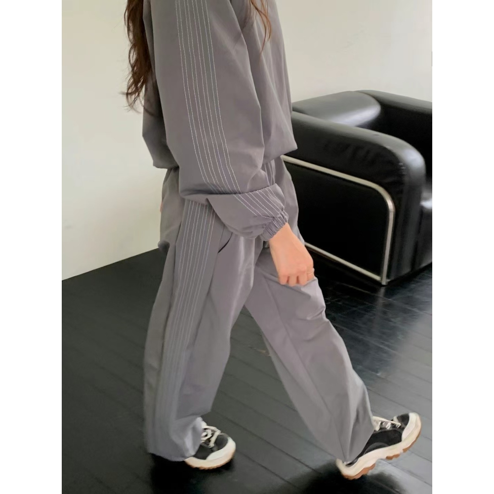 VENUSY｜ 韓國女裝｜尼龍休閒套裝 街舞 長袖寬鬆上衣 拉繩長褲-細節圖4