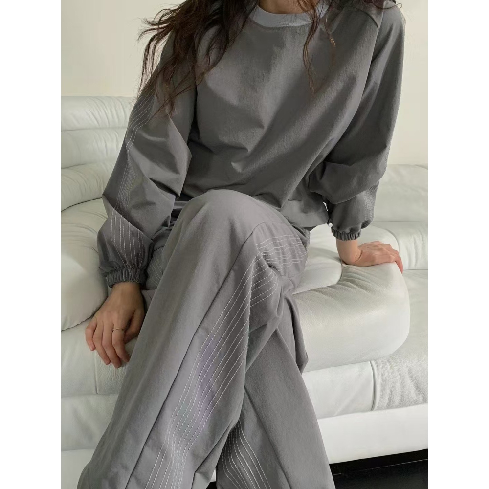 VENUSY｜ 韓國女裝｜尼龍休閒套裝 街舞 長袖寬鬆上衣 拉繩長褲-細節圖6