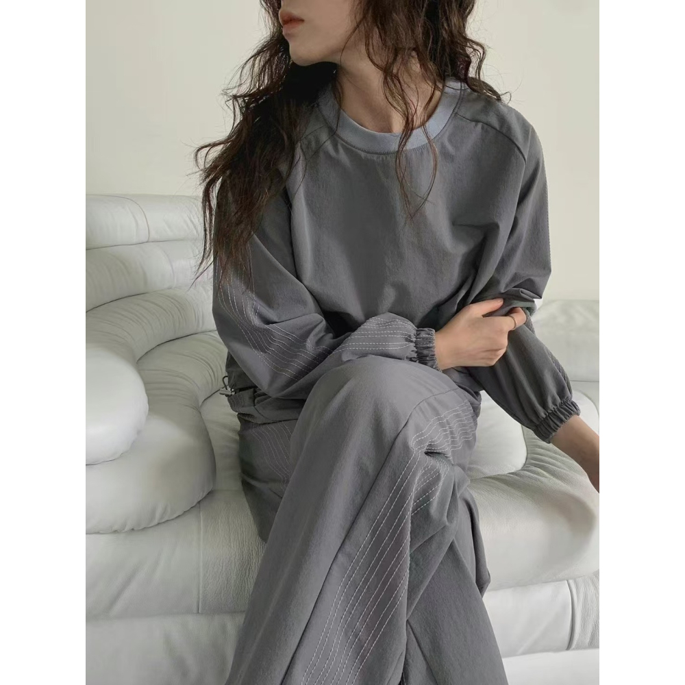 VENUSY｜ 韓國女裝｜尼龍休閒套裝 街舞 長袖寬鬆上衣 拉繩長褲-細節圖7