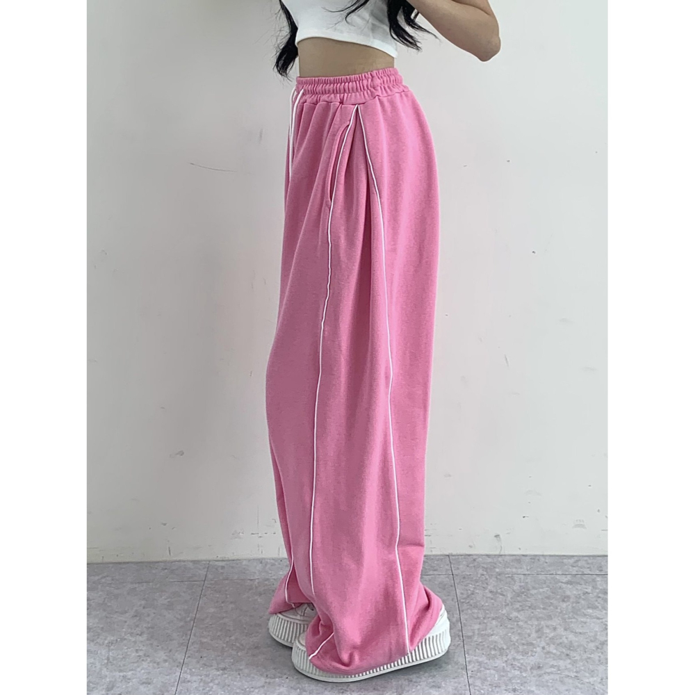 VENUSY｜ 韓國女裝｜純棉線條寬鬆運動長褲 跳舞神褲-細節圖4