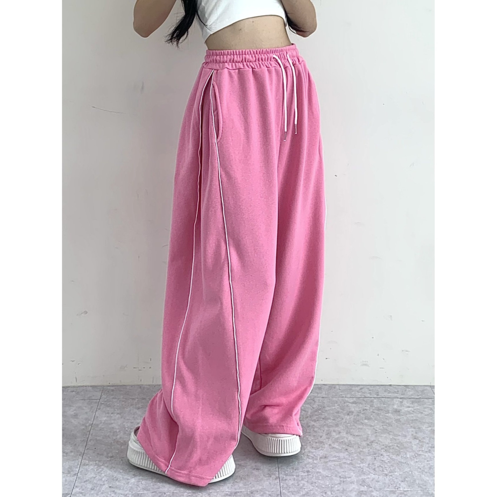 VENUSY｜ 韓國女裝｜純棉線條寬鬆運動長褲 跳舞神褲-細節圖5