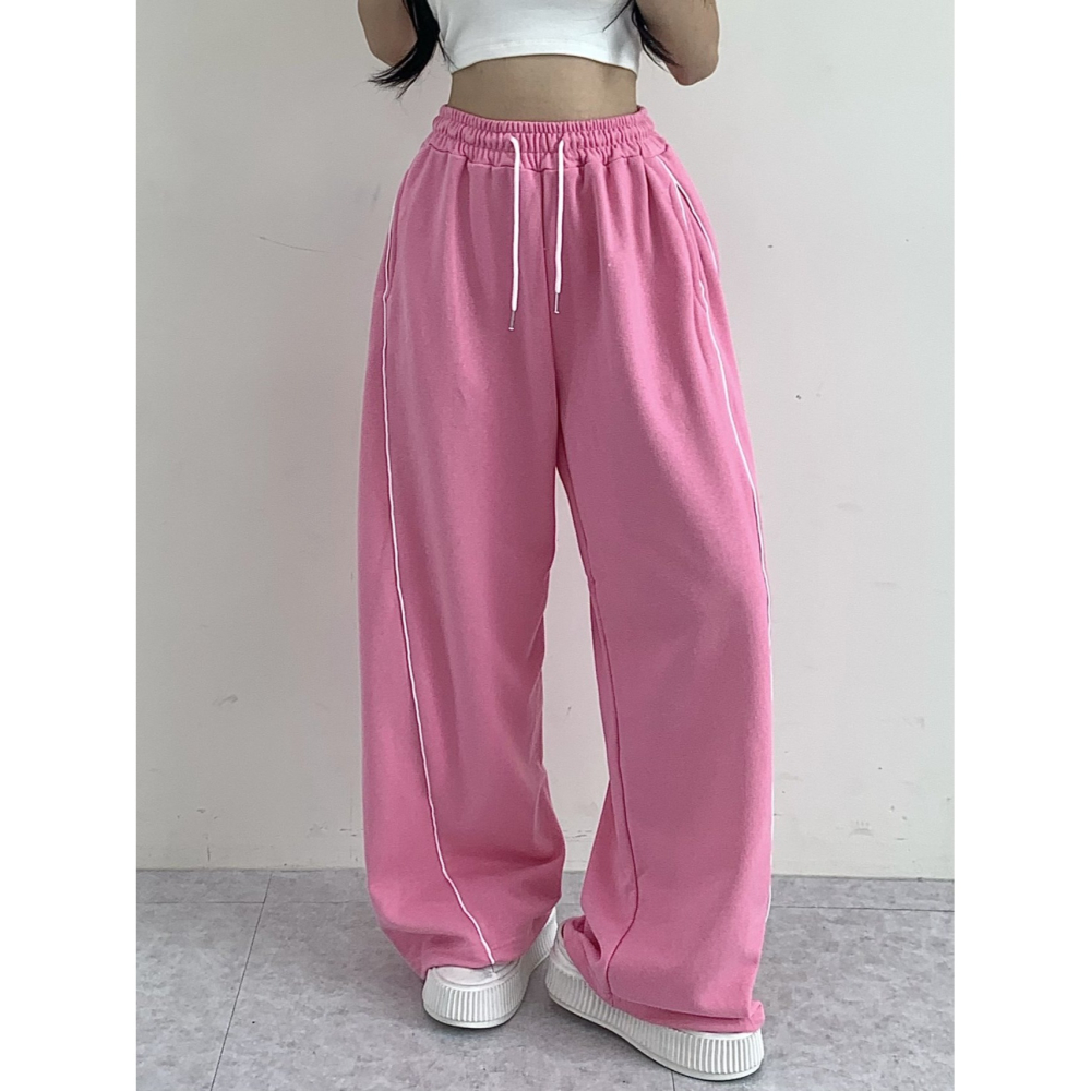 VENUSY｜ 韓國女裝｜純棉線條寬鬆運動長褲 跳舞神褲-細節圖6