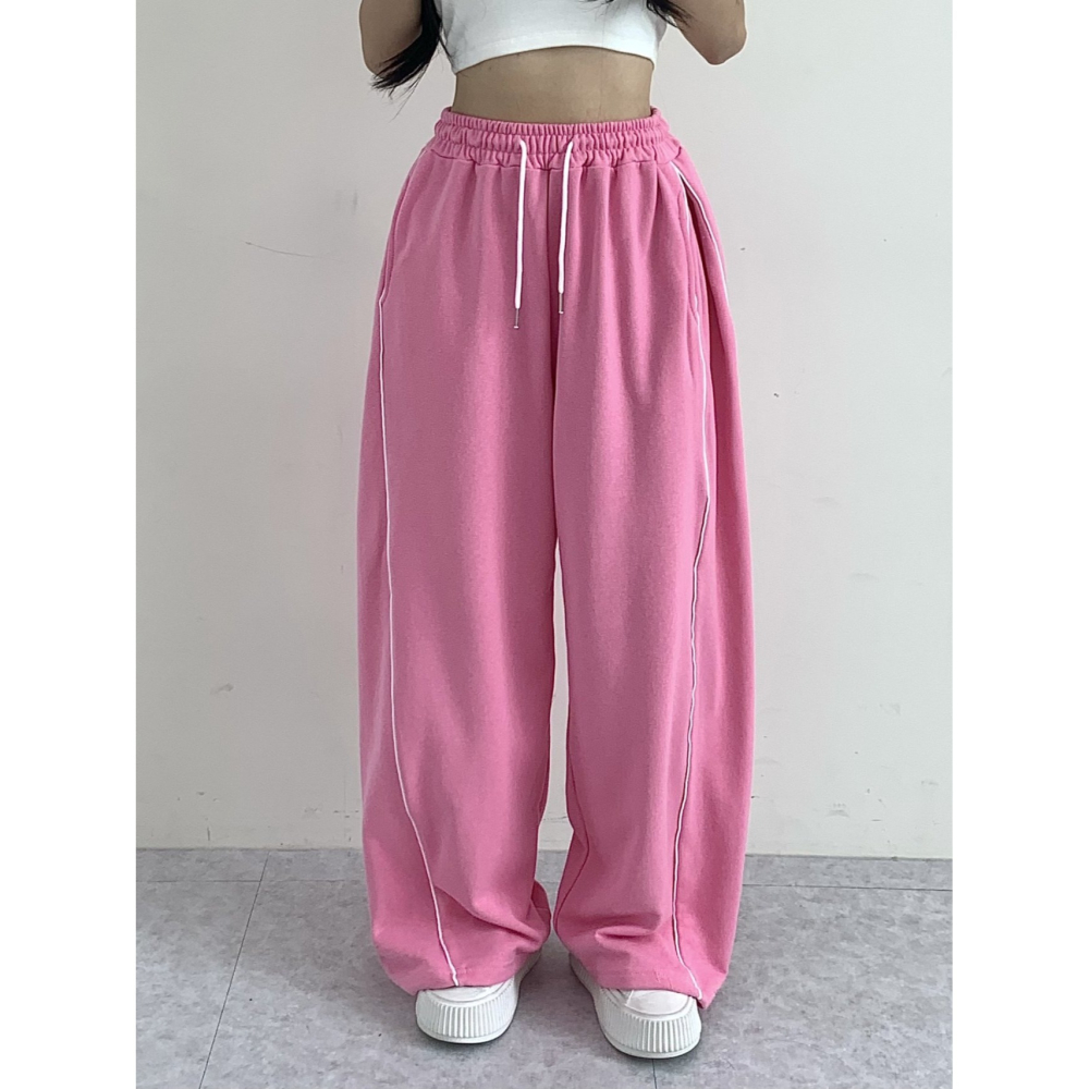 VENUSY｜ 韓國女裝｜純棉線條寬鬆運動長褲 跳舞神褲-細節圖7