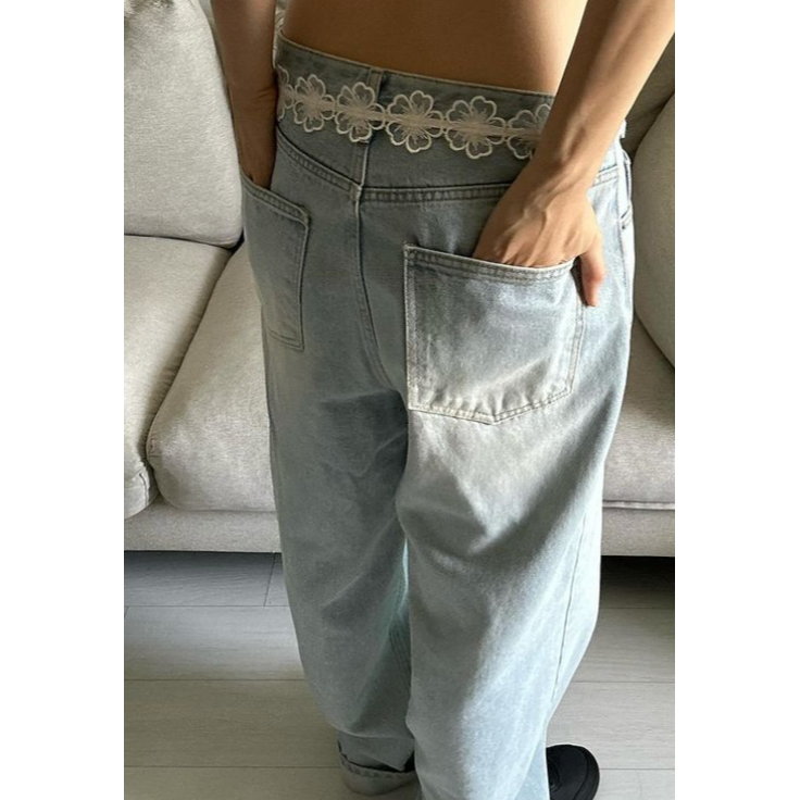 VENUSY｜ 極酷甜美風☻ 韓國女裝｜皮革蕾絲花朵腰帶 皮帶-細節圖2