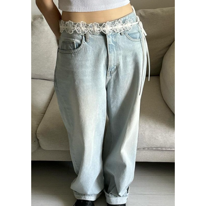 VENUSY｜ 極酷甜美風☻ 韓國女裝｜皮革蕾絲花朵腰帶 皮帶-細節圖3