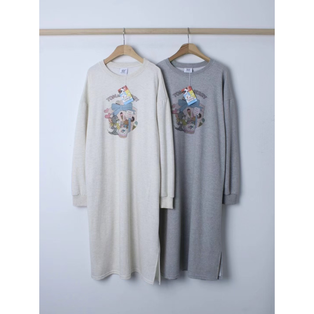 VENUSY｜ 迪士尼正版✔ 韓國女裝｜純棉湯姆貓與傑利鼠長洋裝 韓國洋裝-細節圖9
