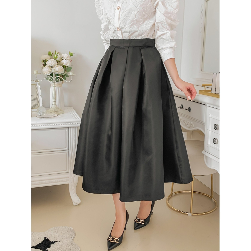 VENUSY｜ 韓國女裝｜赫本款寬褶圓弧禮裙 婚禮造型-細節圖6