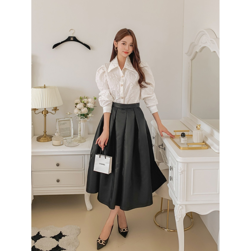 VENUSY｜ 韓國女裝｜赫本款寬褶圓弧禮裙 婚禮造型-細節圖7