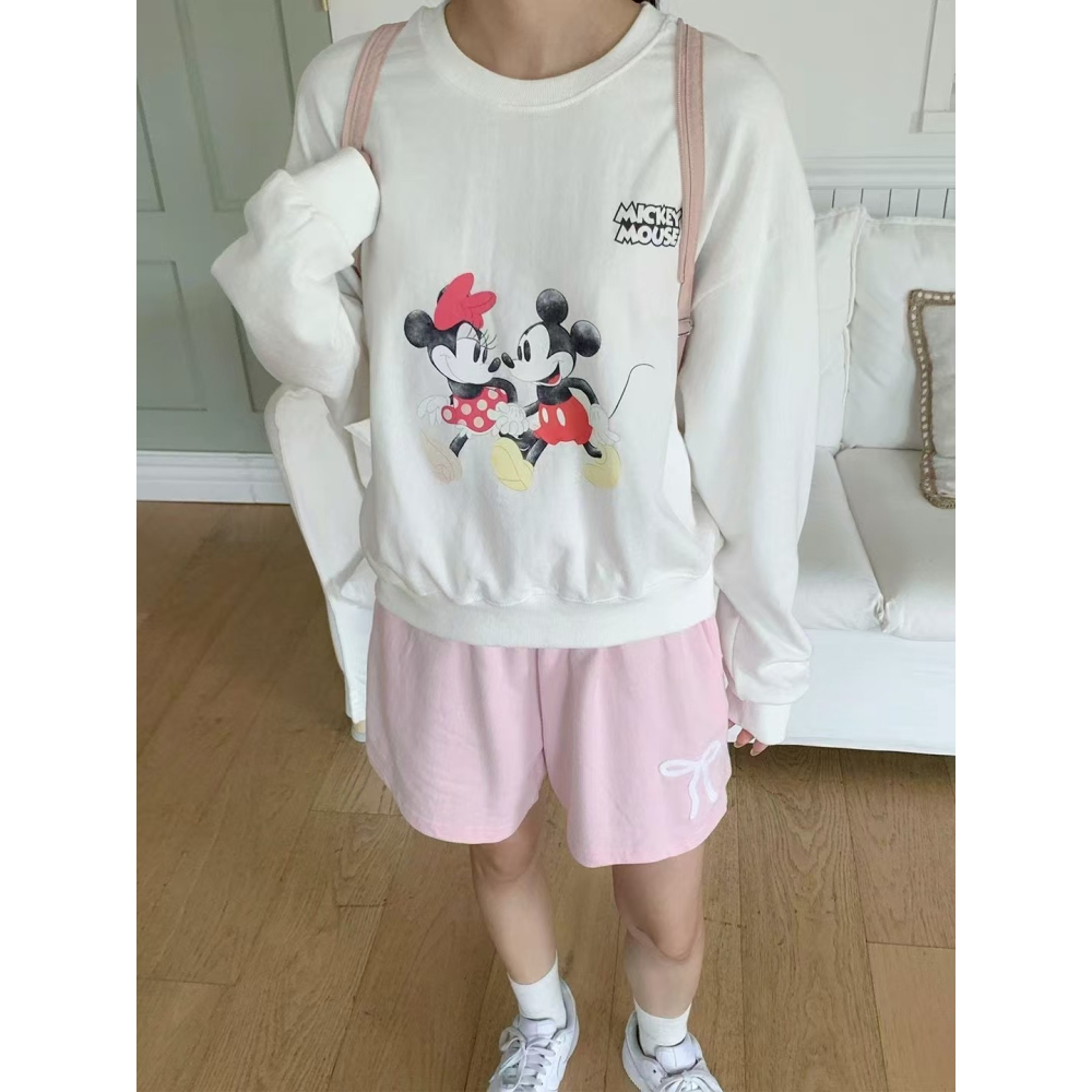 VENUSY｜ Disney正版✔ 韓國女裝｜純棉行走的米奇大學T 水洗棉-細節圖2