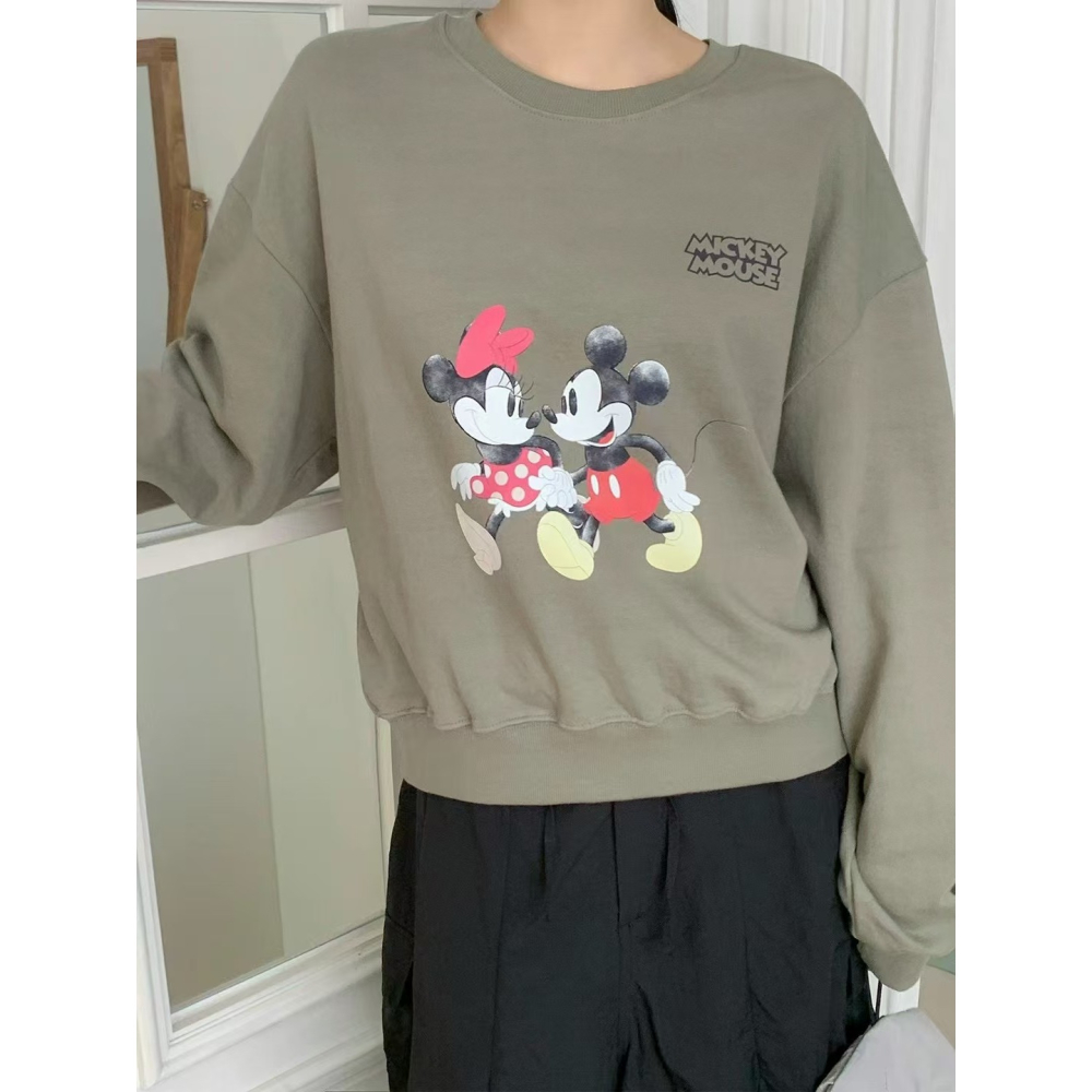 VENUSY｜ Disney正版✔ 韓國女裝｜純棉行走的米奇大學T 水洗棉-細節圖6