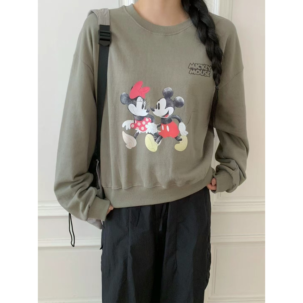 VENUSY｜ Disney正版✔ 韓國女裝｜純棉行走的米奇大學T 水洗棉-細節圖8
