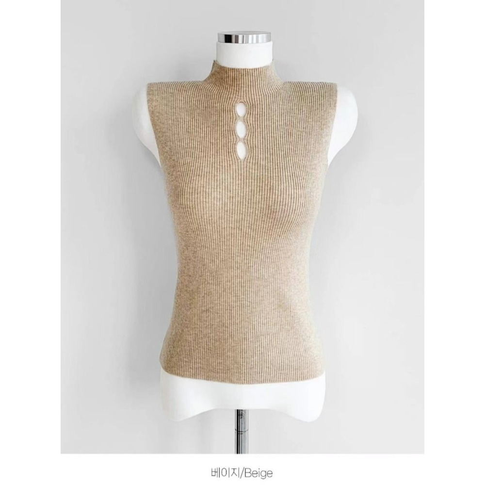 [現貨🇹🇼] VENUSY｜ 韓國女裝｜無袖洞洞修身上衣-細節圖8