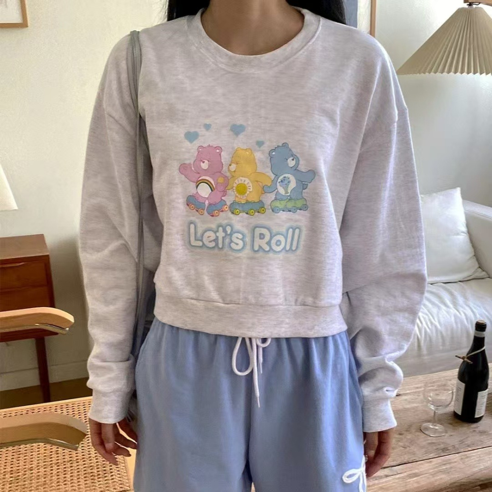 VENUSY｜超夯✔  韓國女裝｜純棉彩虹熊carebares大學T-細節圖3