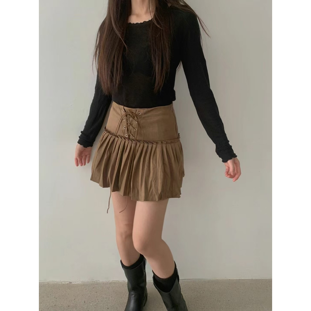 VENUSY｜ 韓國女裝｜綁繩百褶裙 迷你裙-細節圖2