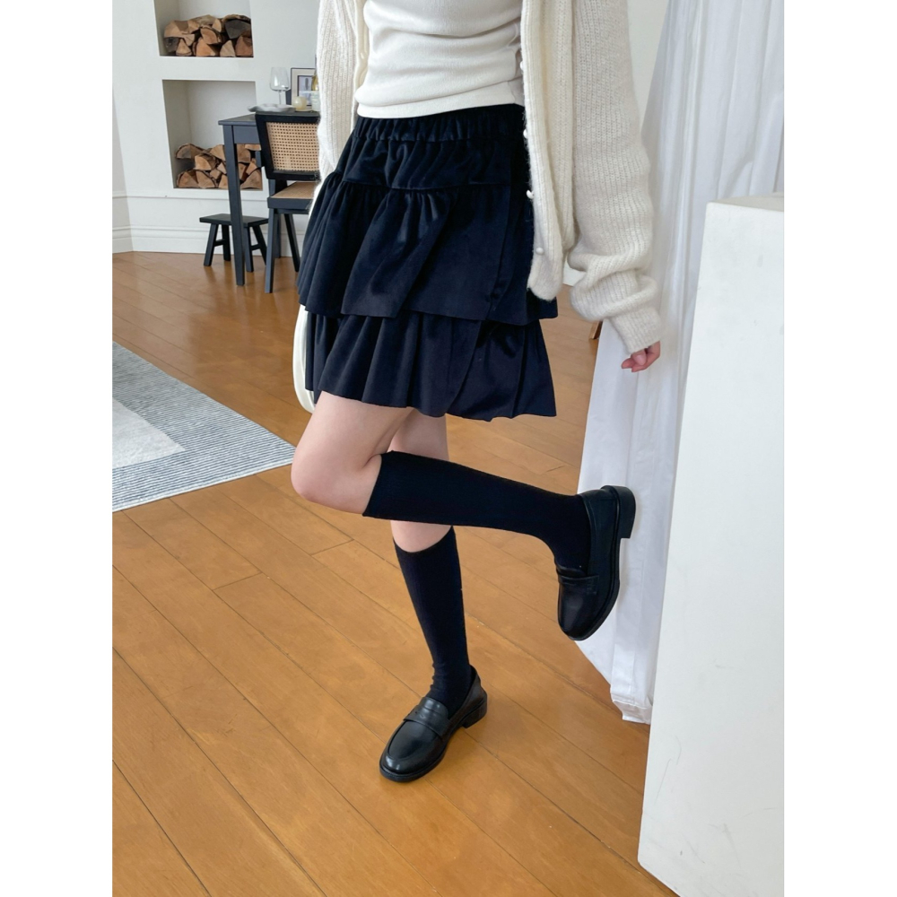 VENUSY｜ 甜美秋冬款☻ 韓國女裝｜天鵝絨質蛋糕裙 褲裙-細節圖2