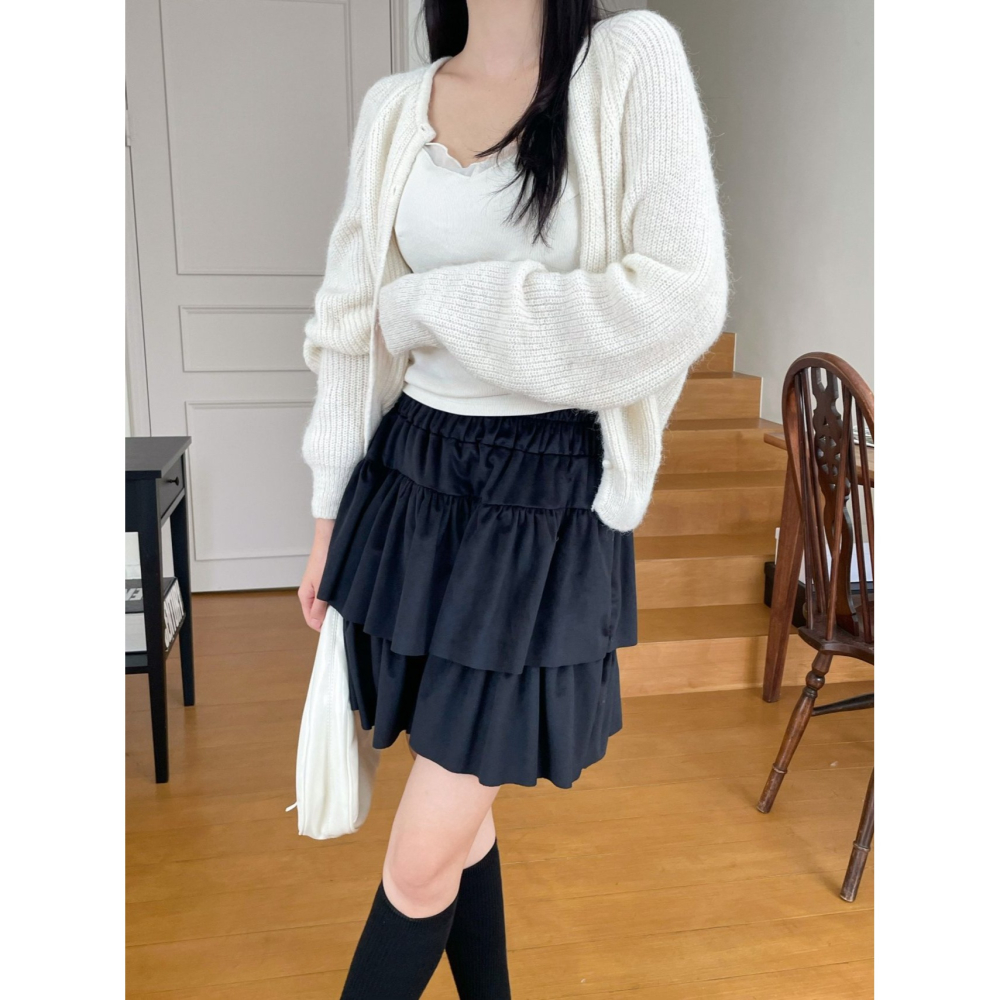 VENUSY｜ 甜美秋冬款☻ 韓國女裝｜天鵝絨質蛋糕裙 褲裙-細節圖3