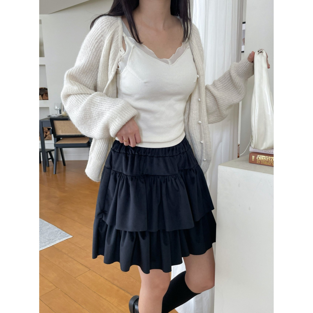 VENUSY｜ 甜美秋冬款☻ 韓國女裝｜天鵝絨質蛋糕裙 褲裙-細節圖5