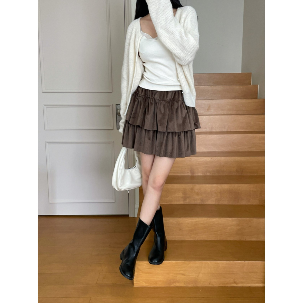 VENUSY｜ 甜美秋冬款☻ 韓國女裝｜天鵝絨質蛋糕裙 褲裙-細節圖6