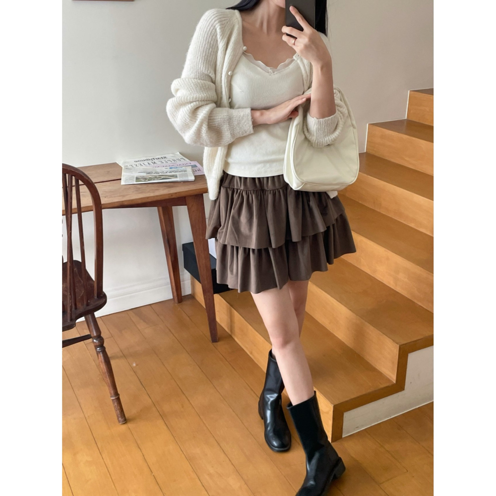 VENUSY｜ 甜美秋冬款☻ 韓國女裝｜天鵝絨質蛋糕裙 褲裙-細節圖7