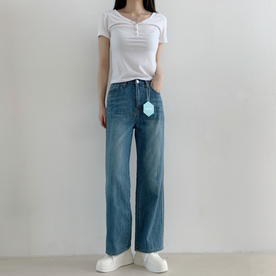 VENUSY｜正韓🇰🇷 - 純棉透氣舒適☀ 韓國女裝｜純棉寬鬆直筒牛仔褲 韓國牛仔褲-細節圖3