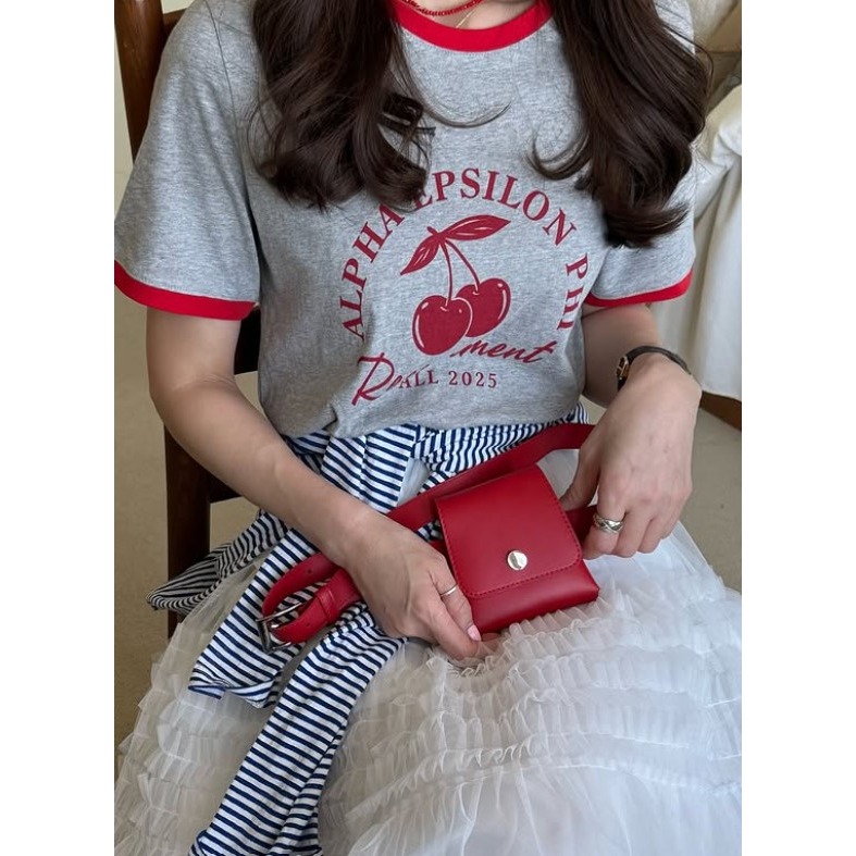 [現貨+預購] VENUSY｜正韓🇰🇷 - 純棉透氣舒適☀ 韓國女裝｜純棉櫻桃撞色T恤 韓國T恤-細節圖5